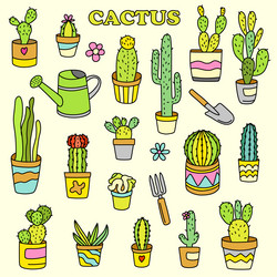 cactus plants cartoon colorful doodle Vector Image