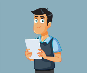 Smiling Man with Tablet - Tech & Communication vector image