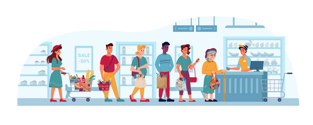 Grocery Store Checkout Queue vector image
