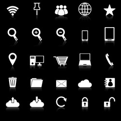 internet icons with reflect on black background vector image