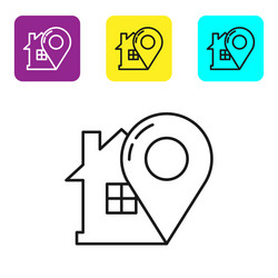 black line map pointer with house icon isolated vector image