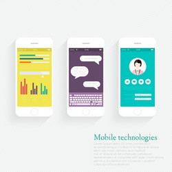 Collection of mobile phones with user interface vector