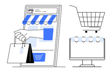 digital e-commerce shopping on mobile and desktop vector image