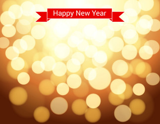 happy new year ribbon on gold bokeh background vector