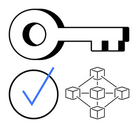 key checkmark and blockchain network vector image
