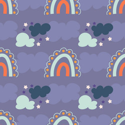seamless pattern with rainbows clouds and stars vector image