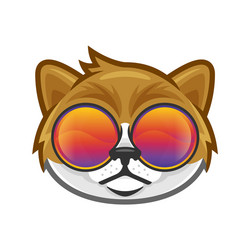 cat head wearing colorful glasses in cool vector