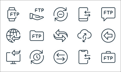 Data transfer line icons linear set quality vector