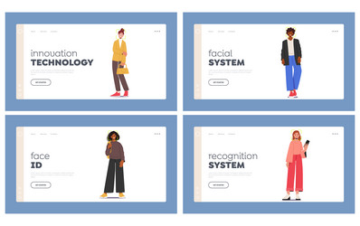 face recognition system landing page template set vector image