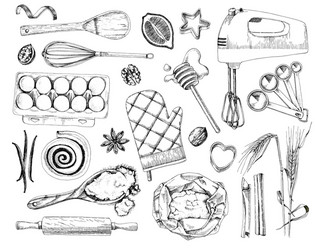 Bakery retro background with hand drawn Royalty Free Vector