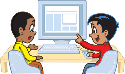 Two Boys Using Computers vector image