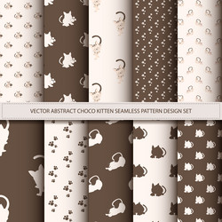 abstract choco kitten seamless pattern set vector