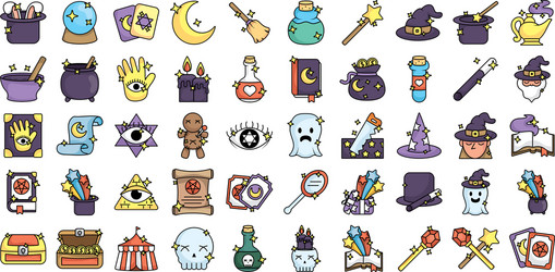 Bundle magic sorcery set icons vector