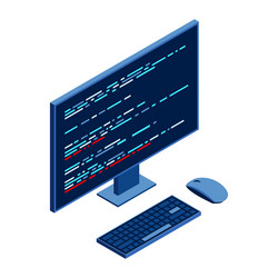 isometric monitor with program code on screen vector image