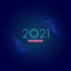 2021 happy new year text design with circuit vector image