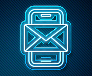glowing neon line mobile and envelope new message vector image