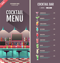 flat style cocktail retro menu design with bar vector image