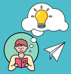 man reading book thoughts bubble with light bulb vector image