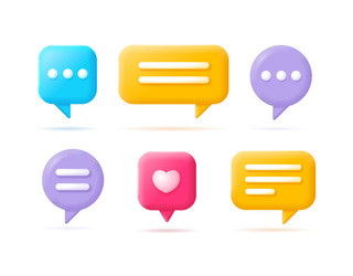 3d different speech bubble set cartoon style vector