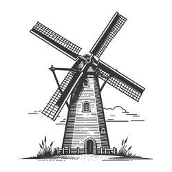 Traditional windmill engraved Royalty Free Vector Image