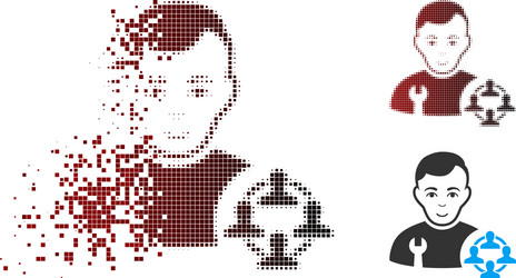 Fragmented pixel halftone social engineer icon vector