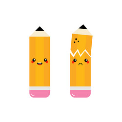 Happy and sad broken yellow pencil characters vector