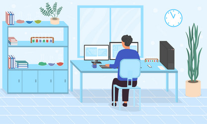 man doing online research working at computers vector image