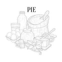 pie baking components still life hand drawn vector