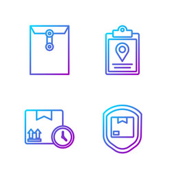 set line delivery pack security with shield vector image