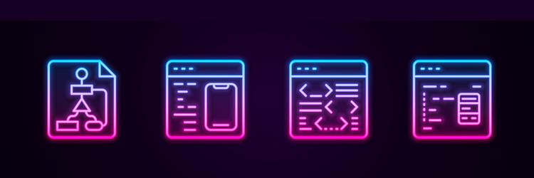 set line flowchart software and glowing neon icon vector image