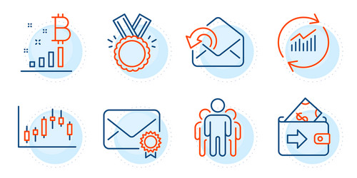 update data wallet and bitcoin graph icons set vector image