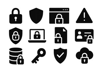 symbols representing cybersecurity and data vector image