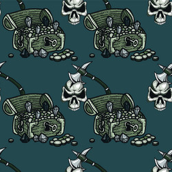 treasure chest and skull with axe in it seamless vector image