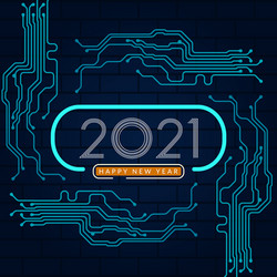 2021 happy new year text design with circuit vector image