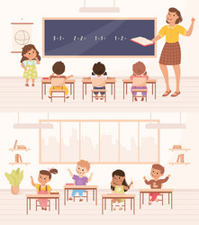 Classroom with little children pupils sitting vector