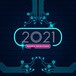 2021 happy new year text design with circuit vector image