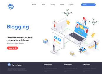 blogging isometric landing page social content vector