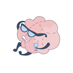 Brain in glasses lecturing with glass of wine vector