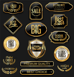 set of black and gold labels collection vector