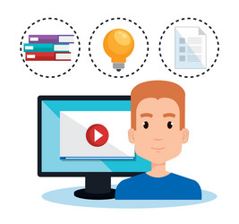 student using computer desktop electronic vector image