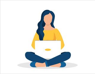 Woman with laptop sitting in nature vector