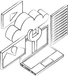 laptop computer wrench cloud network data apps vector image