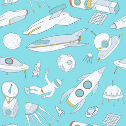 seamless pattern with cartoon space objects hand vector