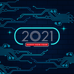 2021 happy new year text design with circuit vector image