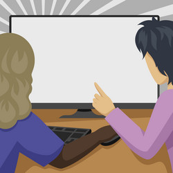 couple drawing using desktop computer helping vector image