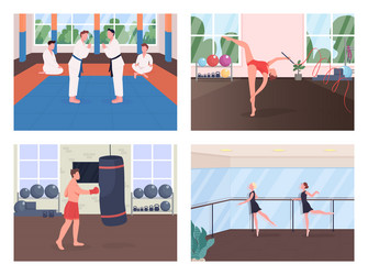 Gym training flat color set vector