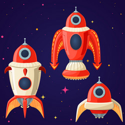 set of cartoon spaceships and rockets vector