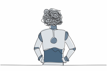 continuous one line drawing robot with round vector image