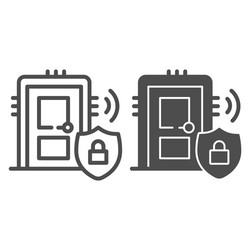 door with secure lock on emblem line and solid vector image
