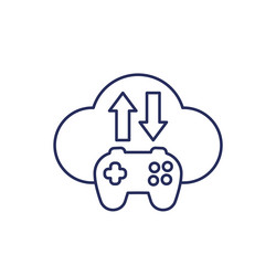 Game server line icon with gamepad and cloud vector